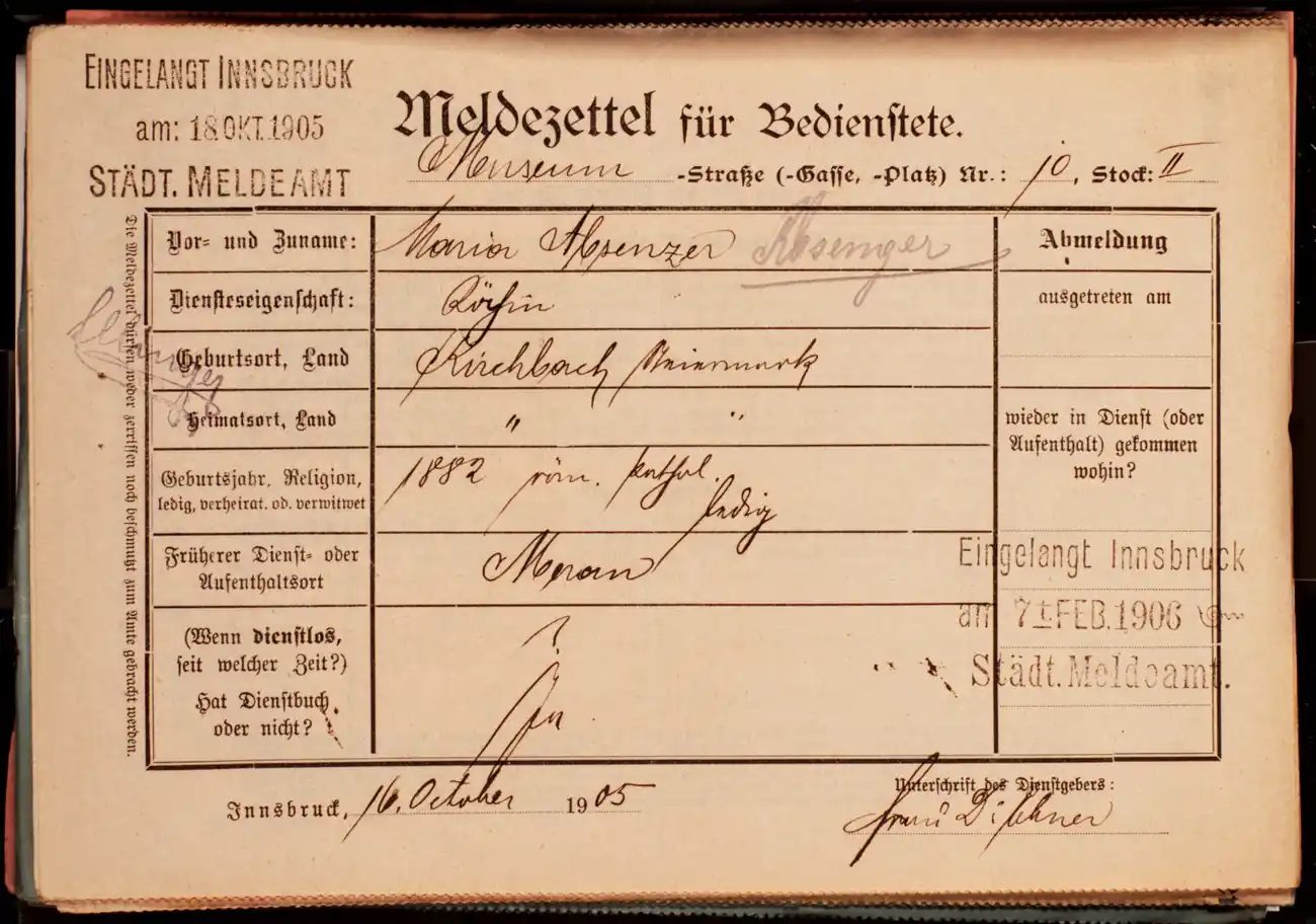 Meldezettel 0698, Vorderseite
