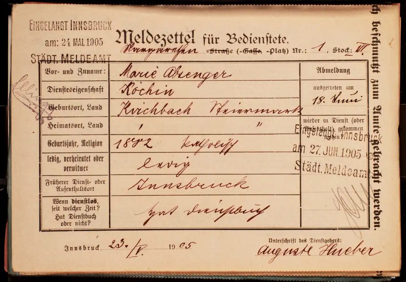 Meldezettel 0699, Vorderseite