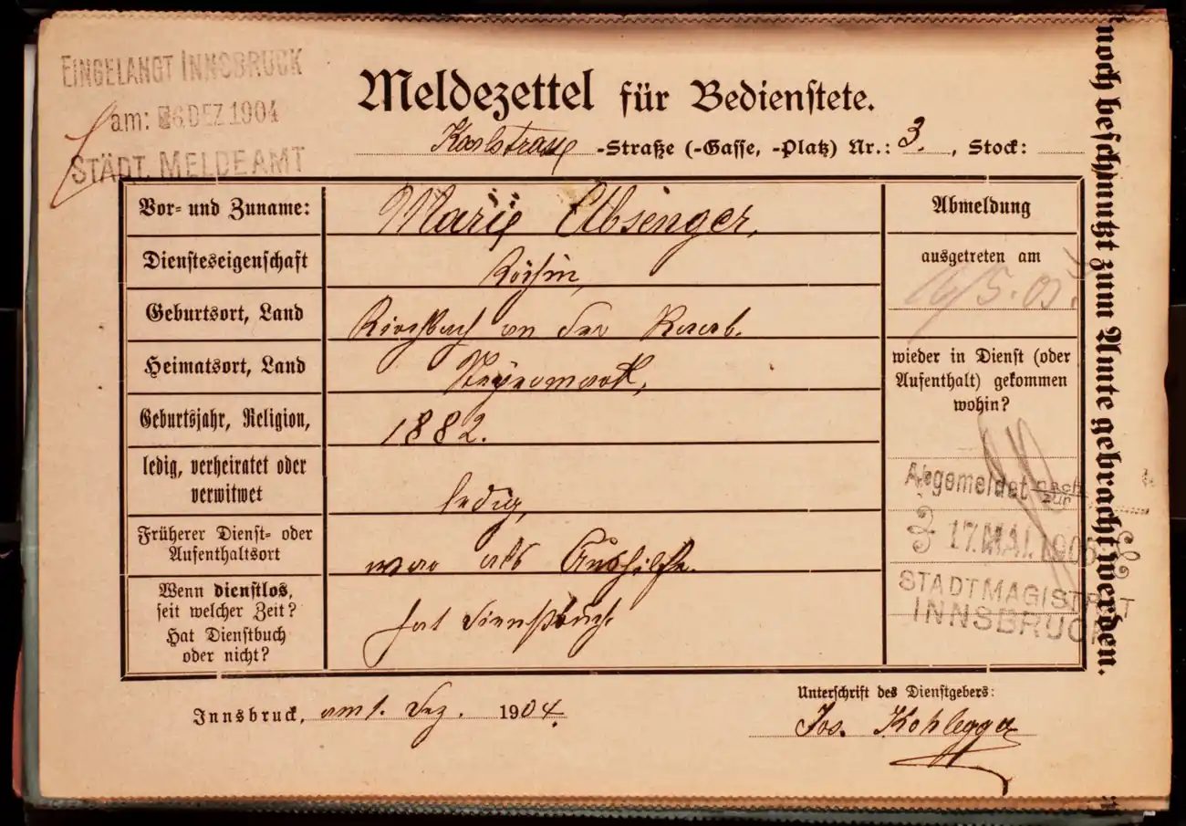 Meldezettel 0700, Vorderseite