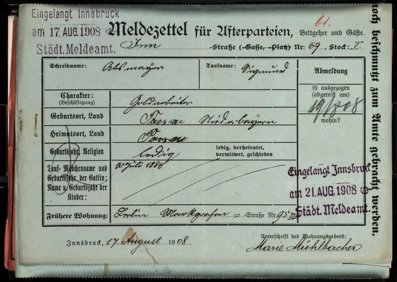 Meldezettel 0707, Vorderseite