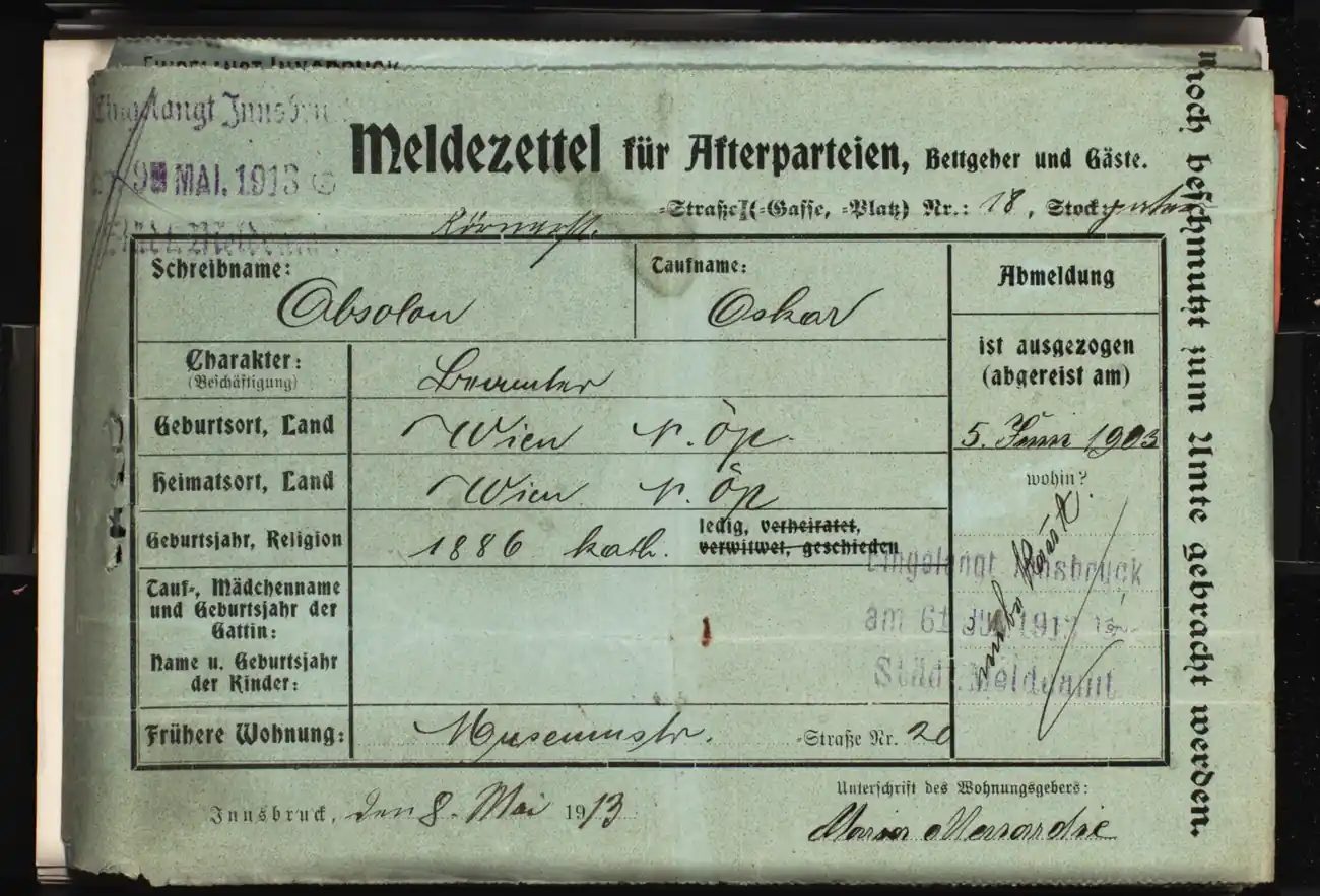 Meldezettel 0713, Vorderseite