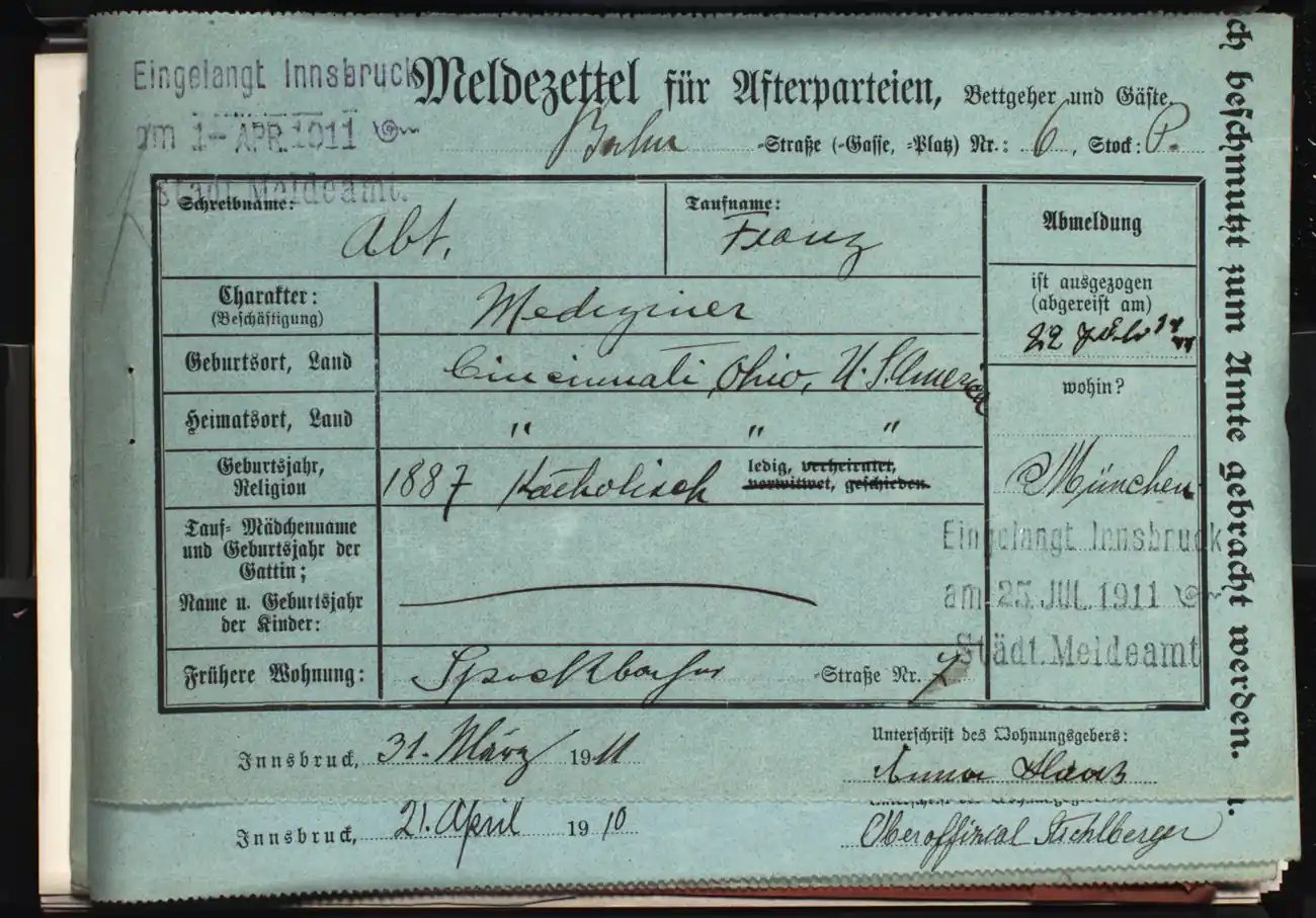 Meldezettel 0716, Vorderseite