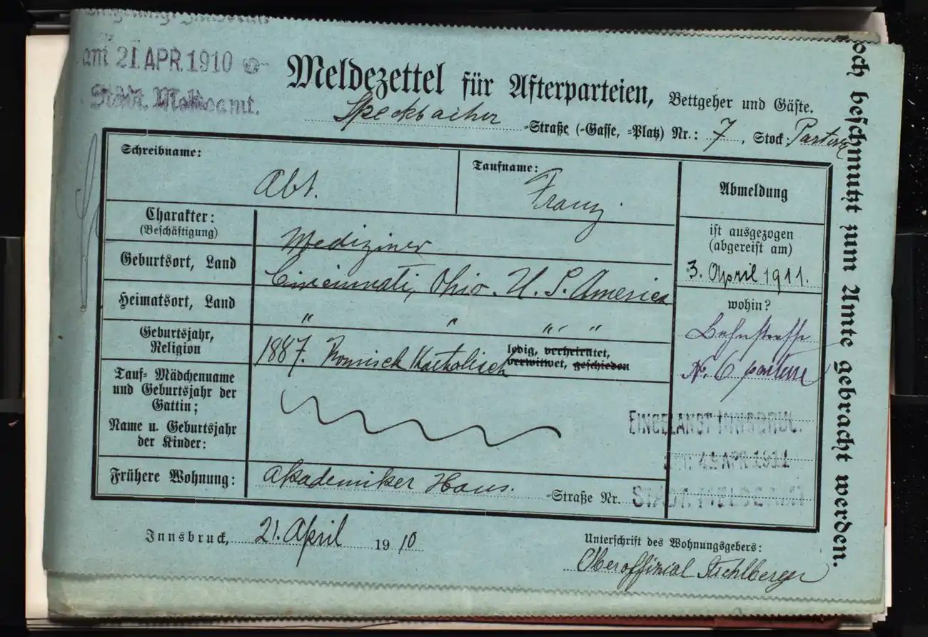 Meldezettel 0717, Vorderseite