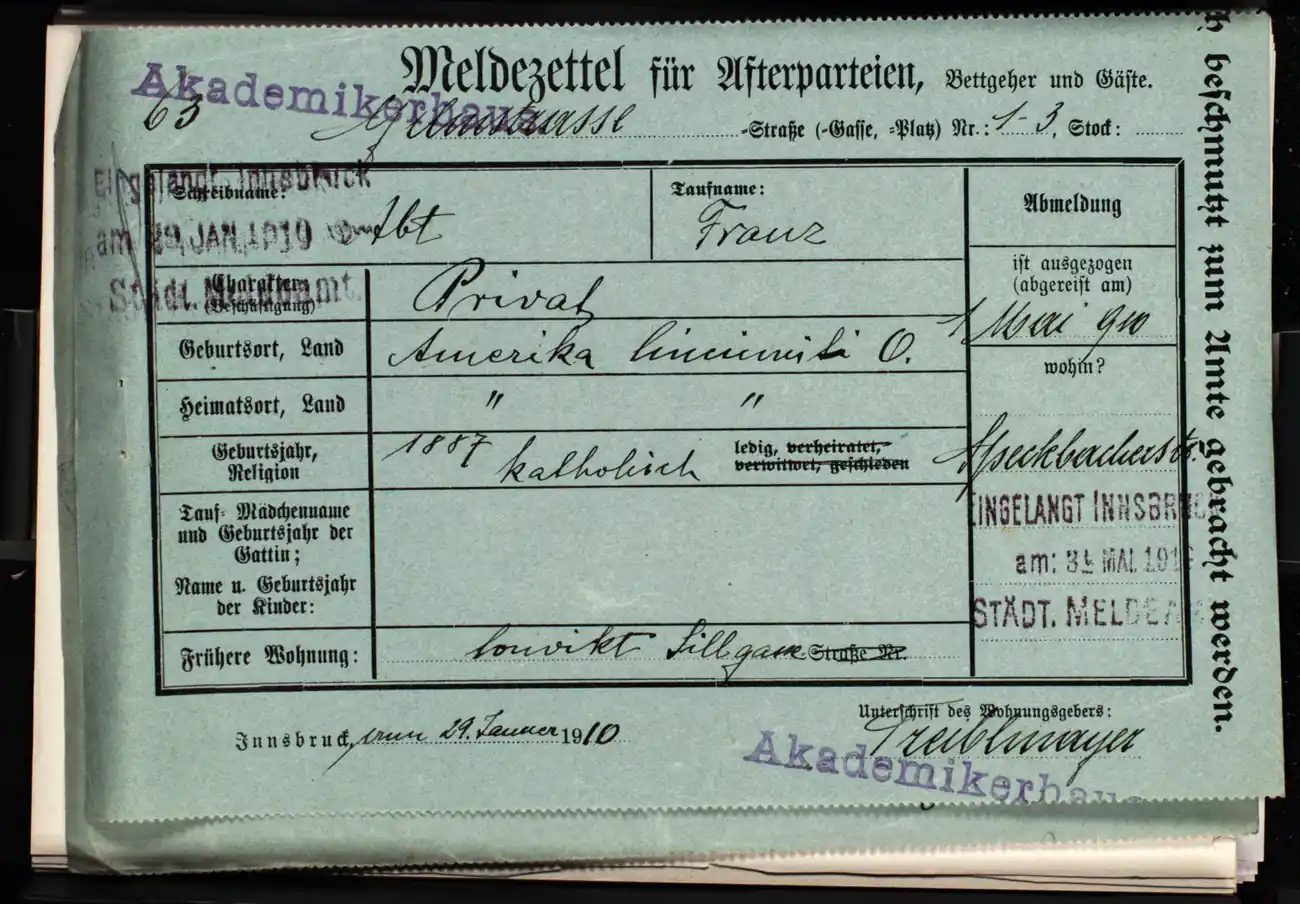 Meldezettel 0718, Vorderseite