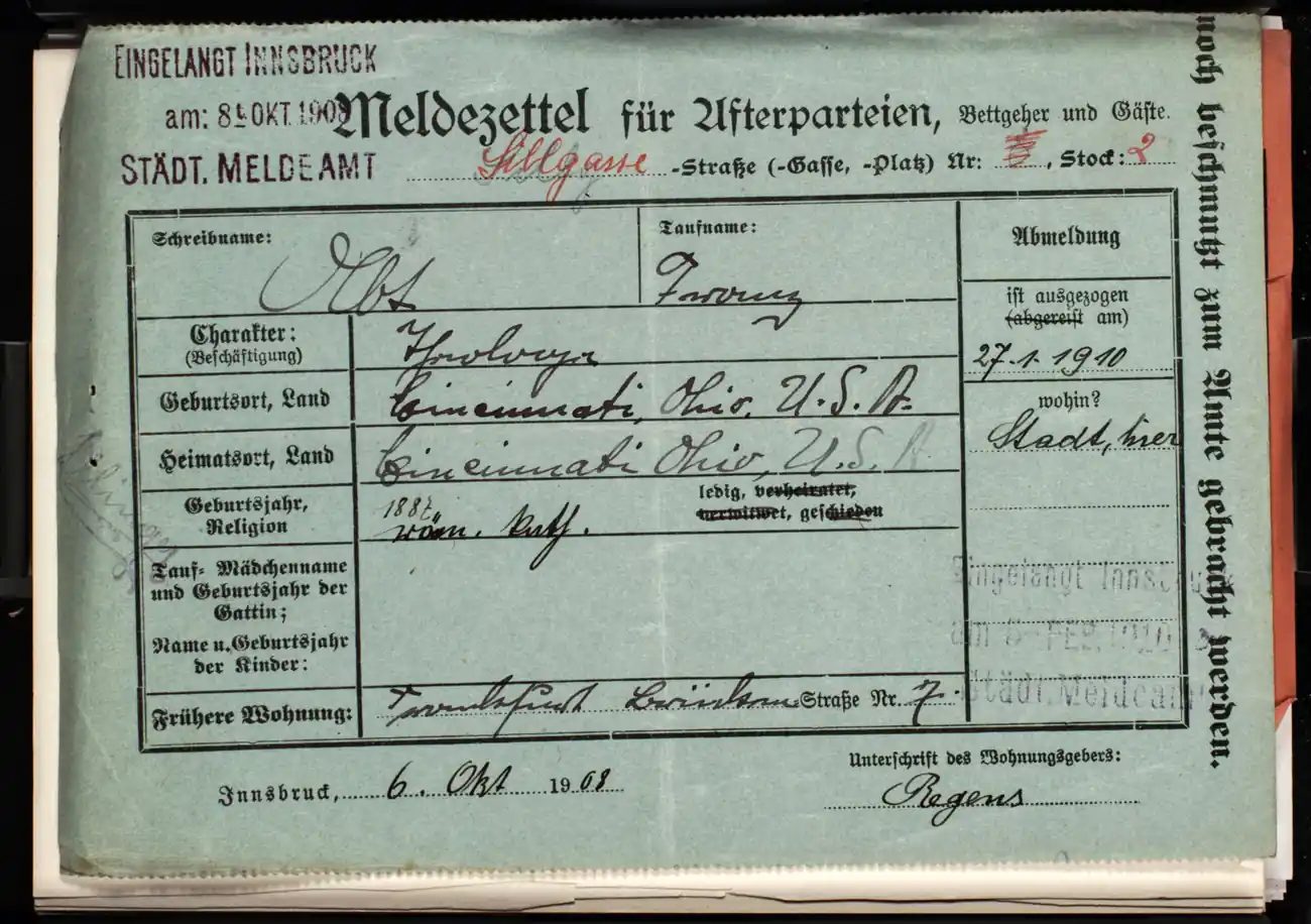 Meldezettel 0719, Vorderseite